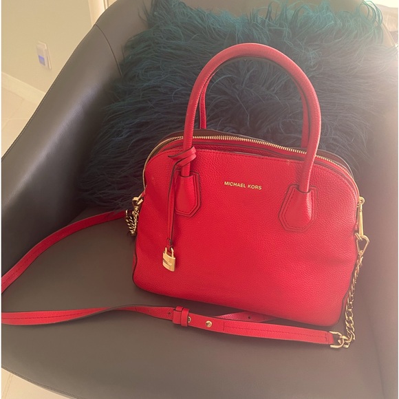 Michael Kors Studio Mercer large Dome Satchel Bag in dark Sangria - Picture 3 of 16